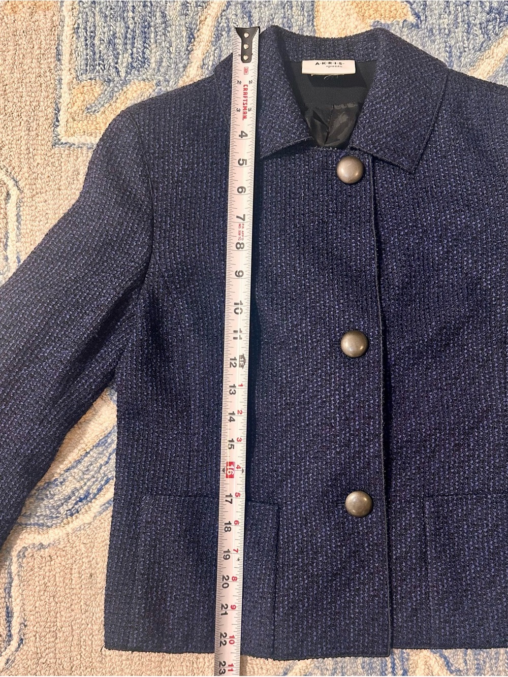 Akris Punto Blue Button Front Lined Wool Blend Jacket 4 Cropped Quiet Luxury - Picture 5 of 10
